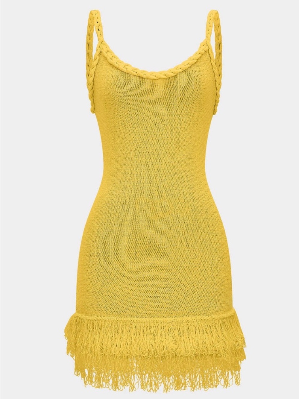 Yellow Knit Fringe Mini Dress